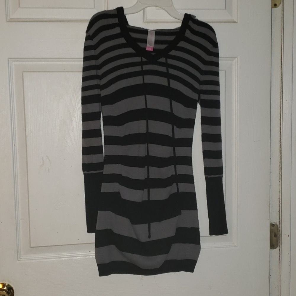 Black and Gray Striped Hoodie Dress